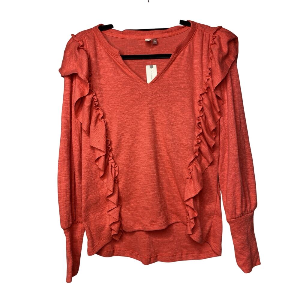 Anthropologie Pilcro Cozy Popover Ruffle Pullover Top Orange Women's Small NWT